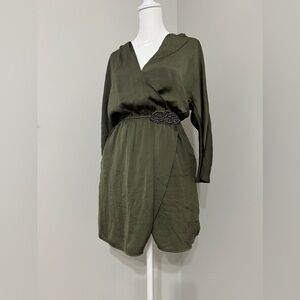Zara Green Satin Long Sleeve Mini Dress Women’s Size XS